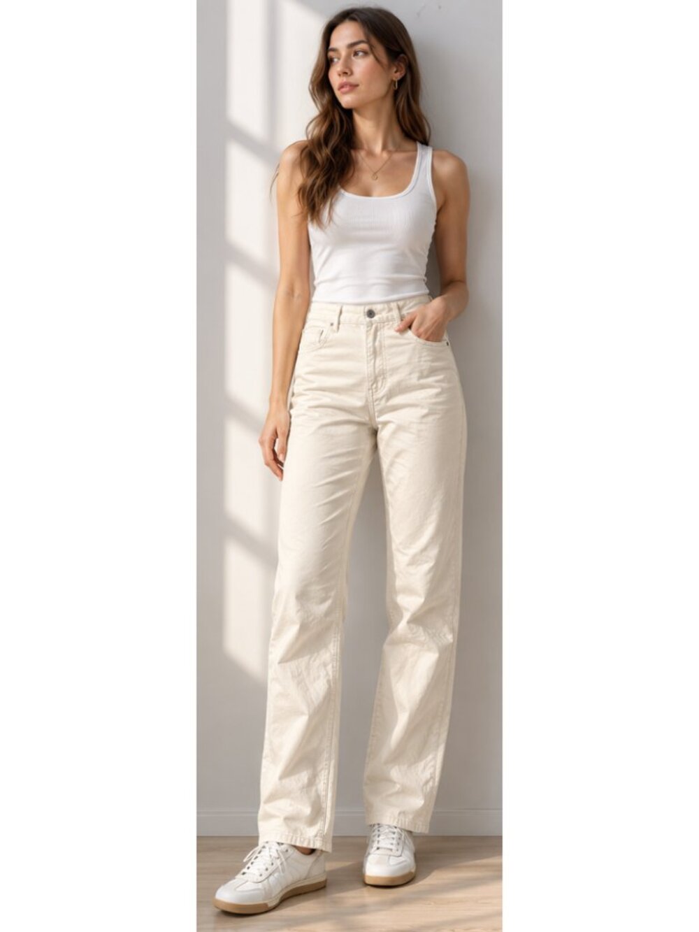 ADOLFO DOMINGUEZ High Rise Straight Leg Jeans Ecru Cream 6 Preppy Minimalist